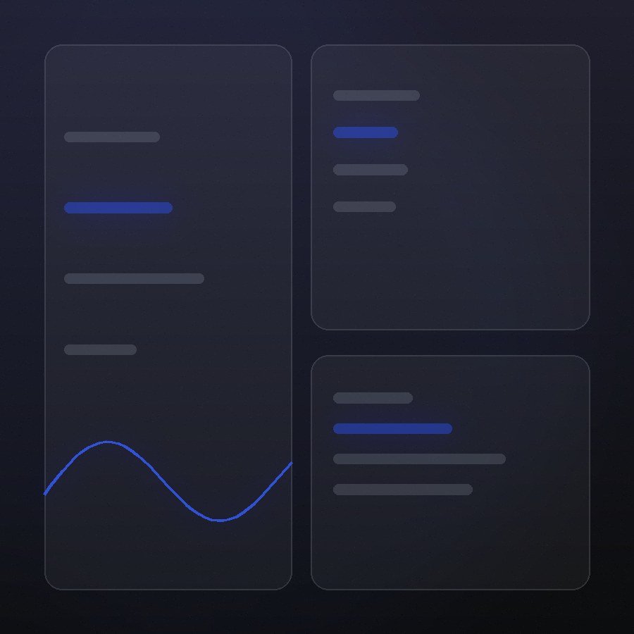 Abstract trading platform interface panels with no data shown